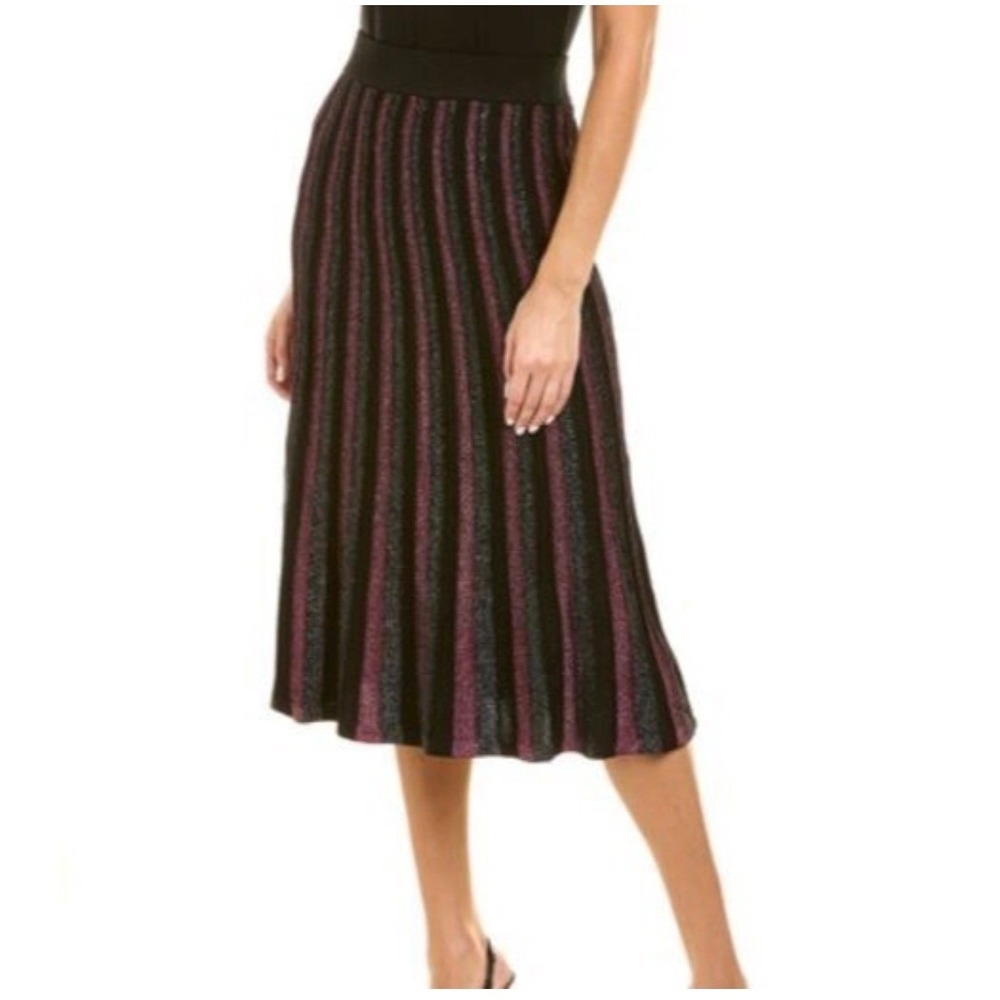 Nanette Lepore Le Rouge Multicolor Metallic Knit Striped Midi Skirt Sparkle Sm